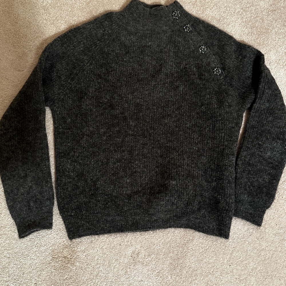 Sezane Charcoal Turtleneck Sweater with Button Details